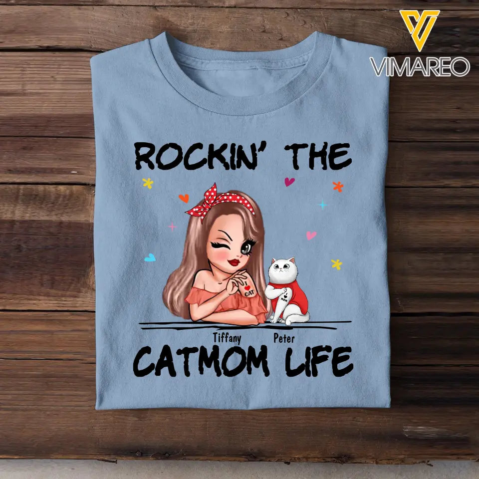 Personalized Rockin' The Catmom Life Cat Lovers Gift T-shirt Printed HN24877