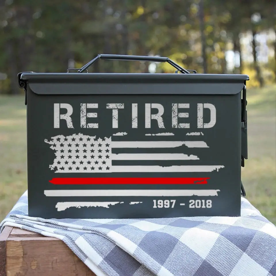 Personalized Retired US Firefighter Thin Red Line Custom Time Ammo Box Printed QTHN24882