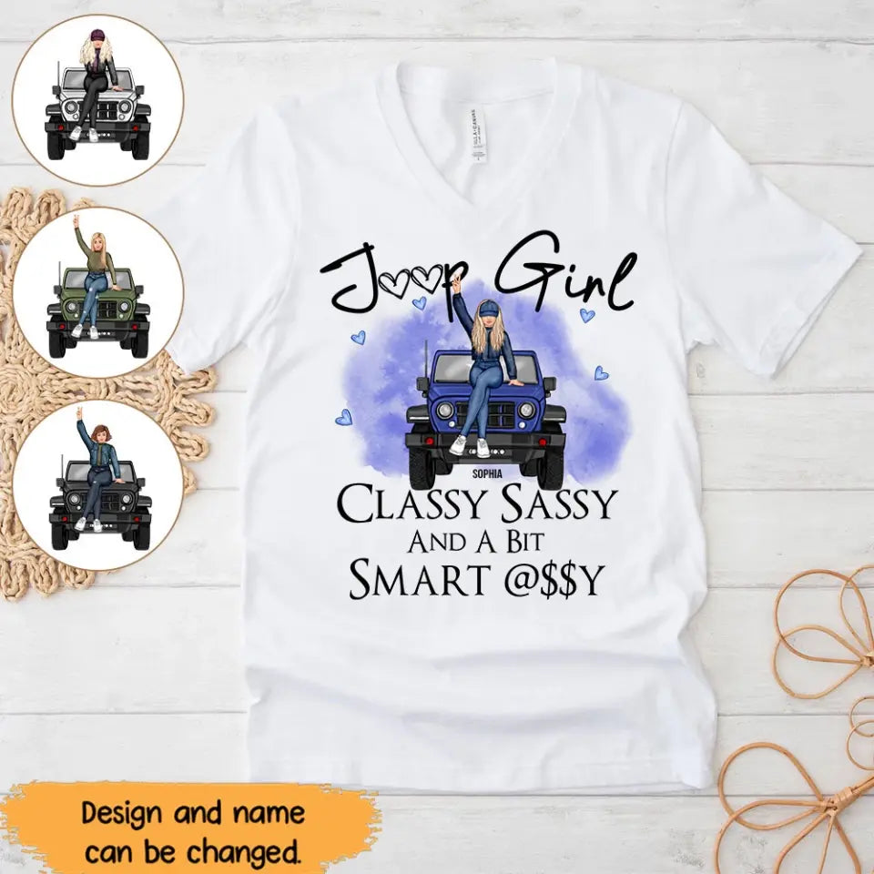 Personalized Jeep Girl Classy Sassy And A Bit Smart Assy V-neck T-shirt Printed HN24889