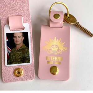 Personalized Upload Your Australian Veteran Photo Australian Army Logo Custom Name & Time Leather Keychain Printed VQ24948