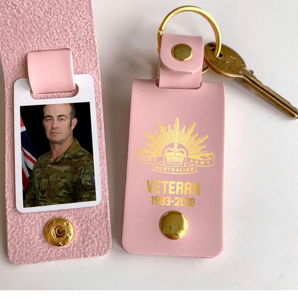 Personalized Upload Your Australian Veteran Photo Australian Army Logo Custom Name & Time Leather Keychain Printed VQ24948