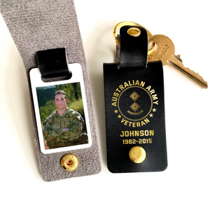 Personalized Upload Your Australian Veteran Photo Australian Army Custom Rank & Name Leather Keychain Printed KVH24944