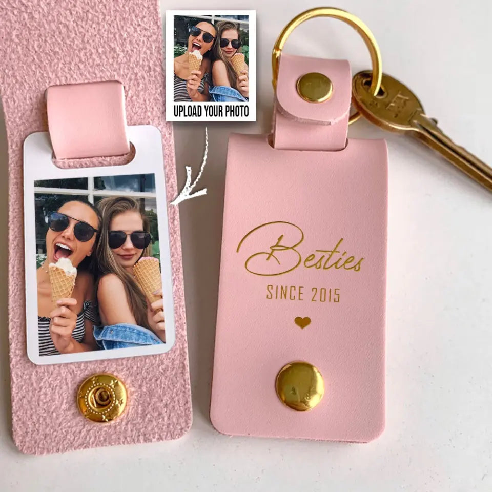 Personalized Upload Your Photo Gift For Bestie Leather Keychain Printed HN24954