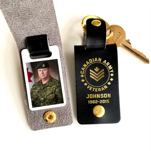 Personalized Upload Your Canadian Veteran Photo Canadian Army Custom Rank & Name Leather Keychain Printed KVH24944