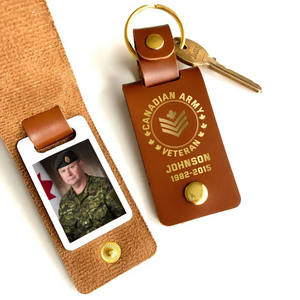 Personalized Upload Your Canadian Veteran Photo Canadian Army Custom Rank & Name Leather Keychain Printed KVH24944