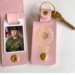 Personalized Upload Your Canadian Veteran Photo Canadian Army Custom Rank & Name Leather Keychain Printed KVH24944