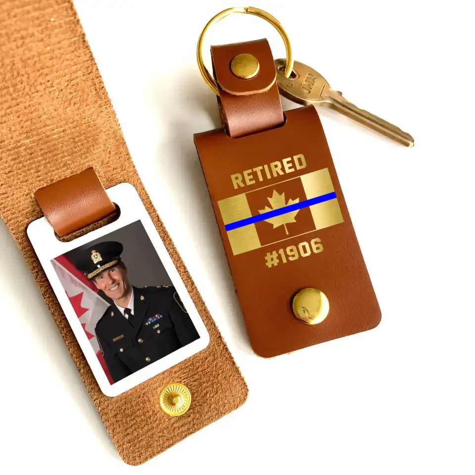 Personalized Upload Your Canadian Police Photo Retired Canadian Police Custom ID Leather Keychain Printed KVH24950