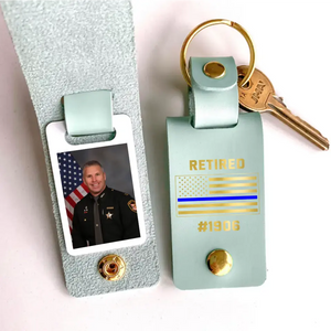 Personalized Upload Your Photo Retired US Police Custom ID Leather Keychain Printed KVH24950