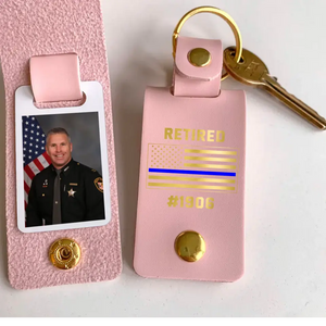 Personalized Upload Your Photo Retired US Police Custom ID Leather Keychain Printed KVH24950