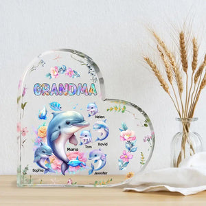 Personalized Grandma Dolphin with Kid Names Acrylic Plaque Printed LVA24951