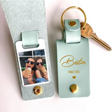 Personalized Upload Your Photo Gift For Bestie Leather Keychain Printed HN24954