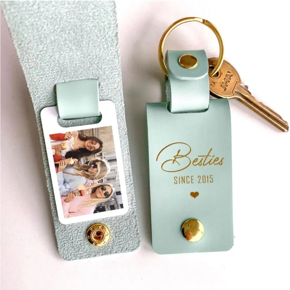 Personalized Upload Your Photo Gift For Bestie Leather Keychain Printed HN24954