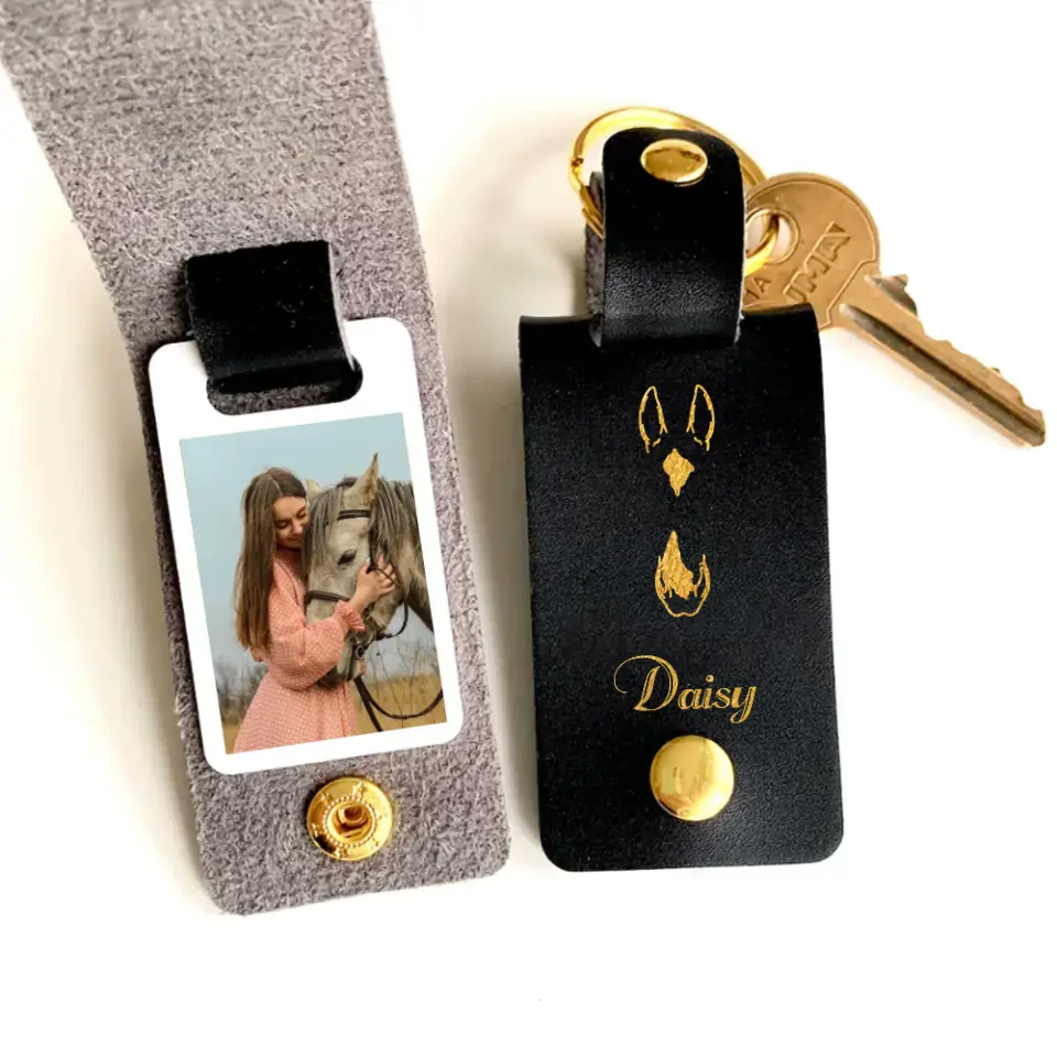 Personalized Upload Your Horse Photo Horse's Face Custom Name Horse Lovers Gift Leather Keychain Printed LVA24963