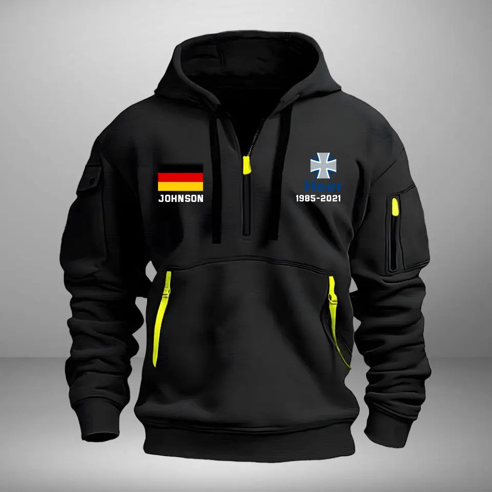 Personalized German Veteran Logo Custom Name & Time Quarter Zip Hoodie 2D Printed VQ24969