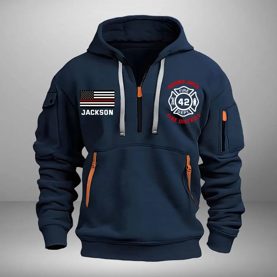 Personalized US Firefighter Custom Name & Department Quarter Zip Hoodie 2D Printed VQ24973