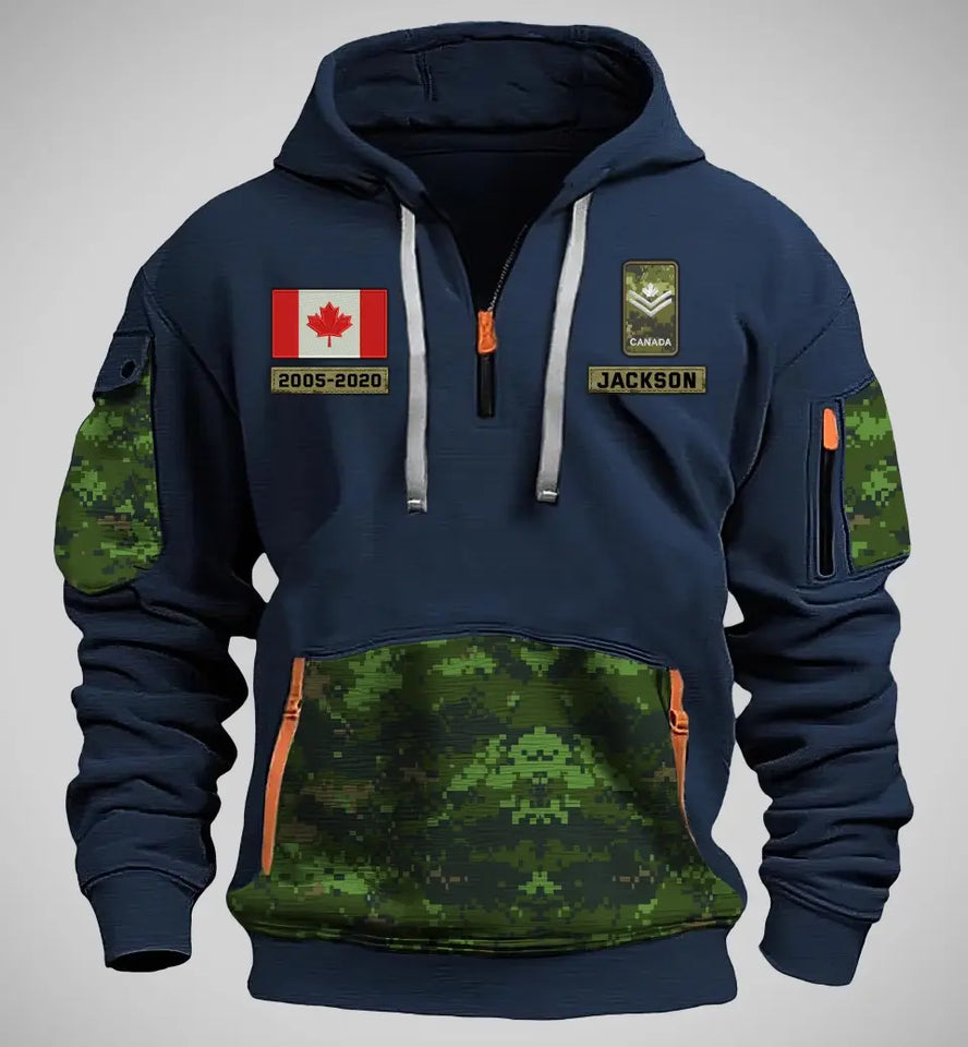 Personalized Canadian Veteran Rank Camo Custom Name & Time Quarter Zip Hoodie 2D Printed KVH24971