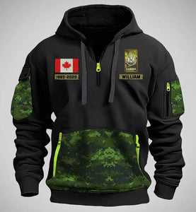 Personalized Canadian Veteran Rank Camo Custom Name & Time Quarter Zip Hoodie 2D Printed KVH24971