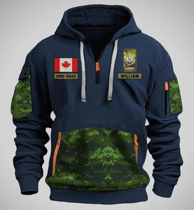 Personalized Canadian Veteran Rank Camo Custom Name & Time Quarter Zip Hoodie 2D Printed KVH24971