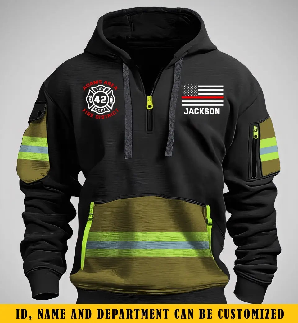 Personalized US Firefighter Custom Name & Department Quarter Zip Hoodie 2D Printed KVH24976