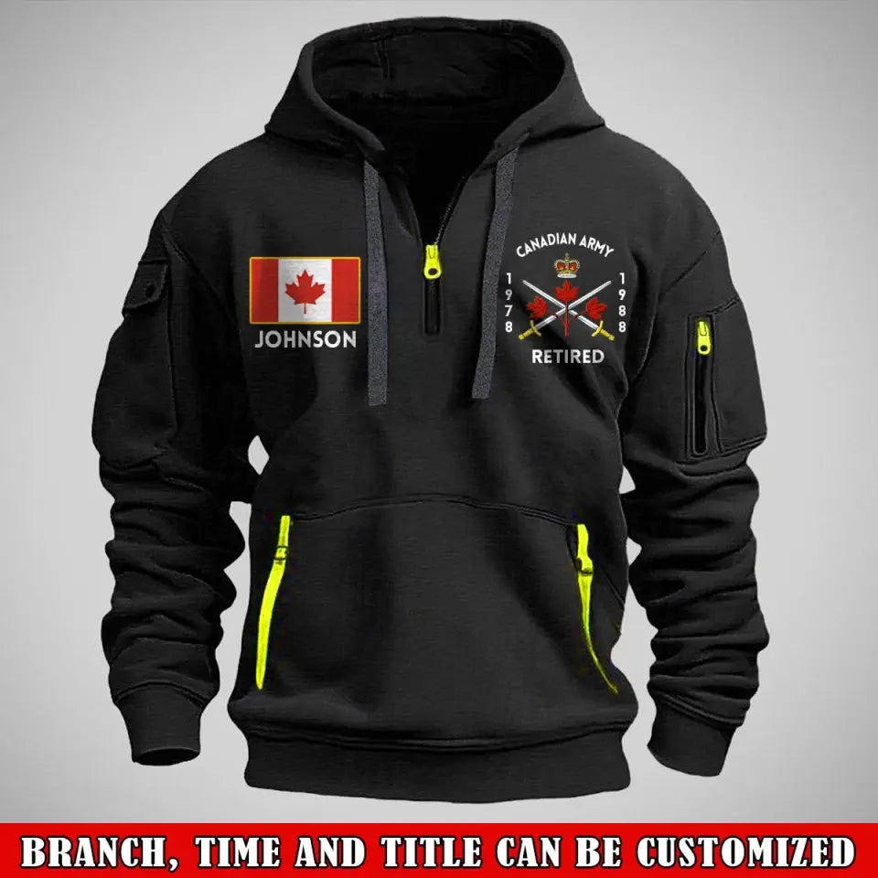 Personalized Retired Canadian Army Logo Canada Flag Custom Name Quarter Zip Hoodie 2D Printed AHVA24997