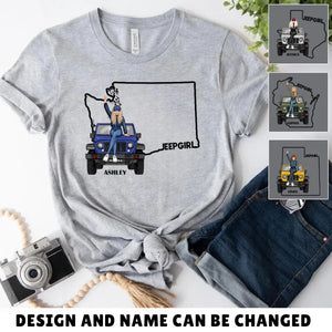 Personalized Jeep Girl USA Map Custom Name T-shirt Printed VQ241039