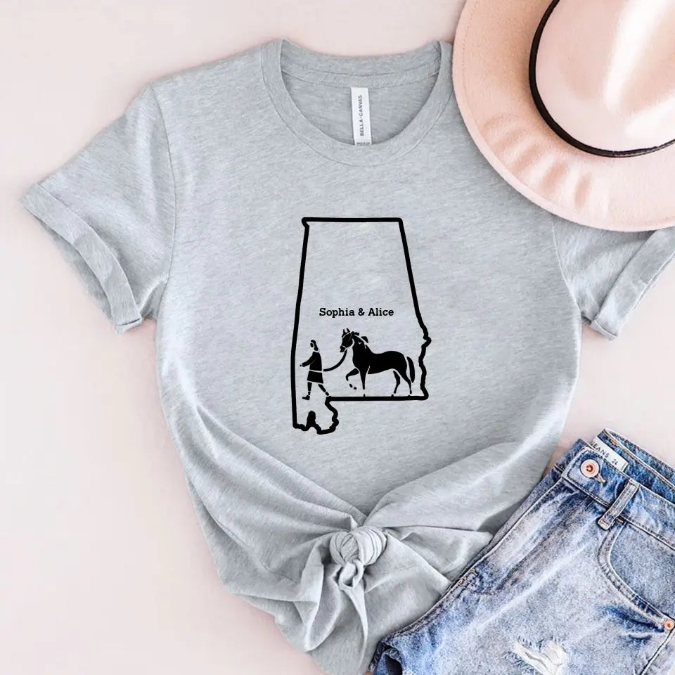 Personalized Horse Girl US State Map Custom Name T-shirt Printed VA241046