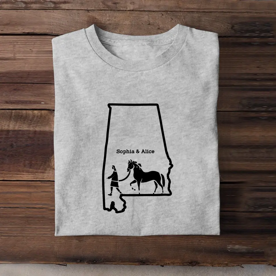 Personalized Horse Girl US State Map Custom Name T-shirt Printed VA241046