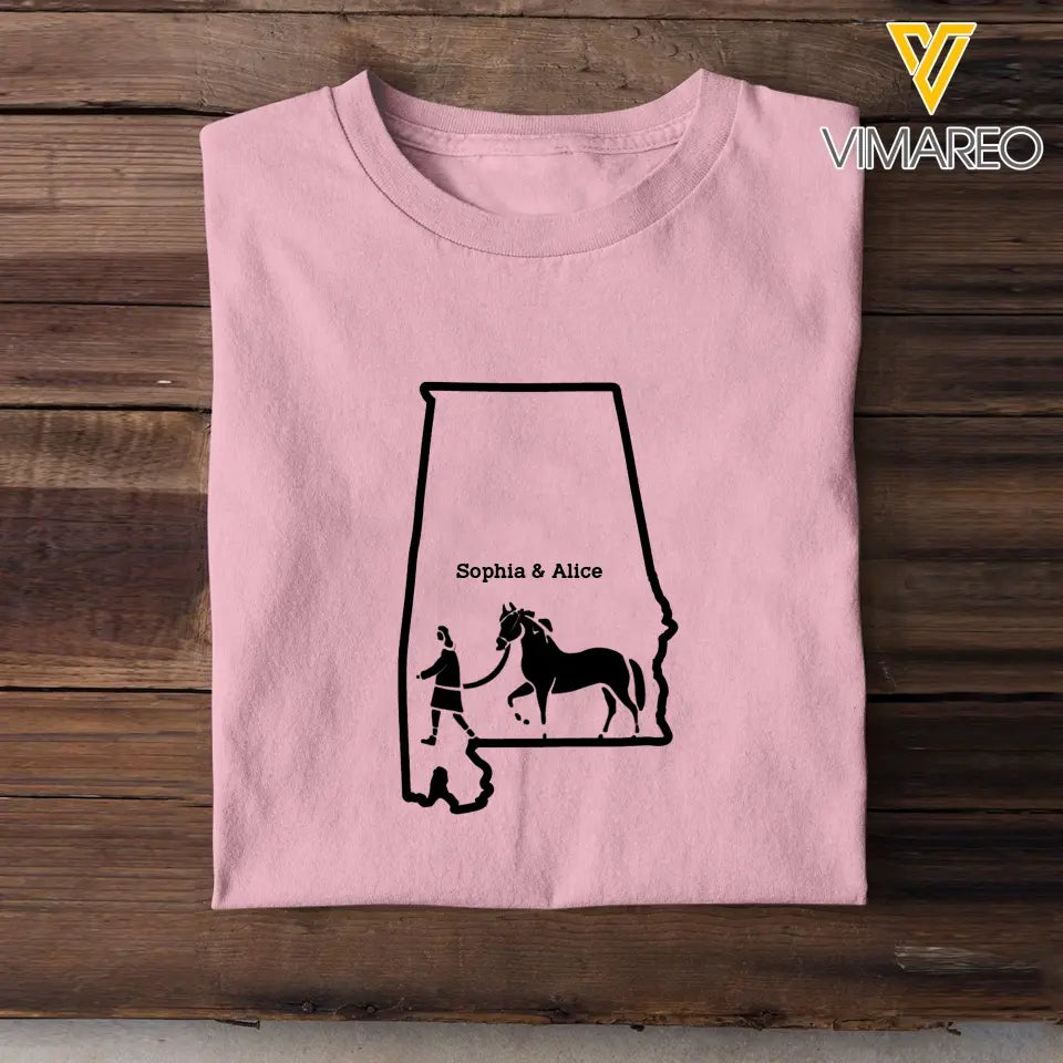 Personalized Horse Girl US State Map Custom Name T-shirt Printed VA241046