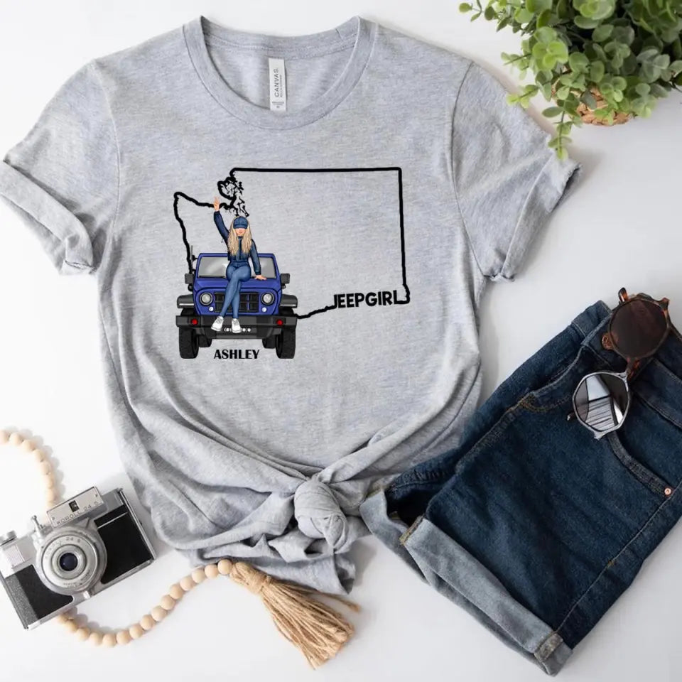 Personalized Jeep Girl USA Map Custom Name T-shirt Printed VQ241039