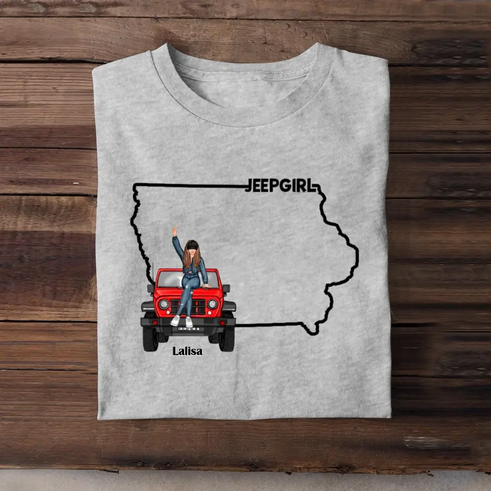 Personalized Jeep Girl USA Map Custom Name T-shirt Printed VQ241039