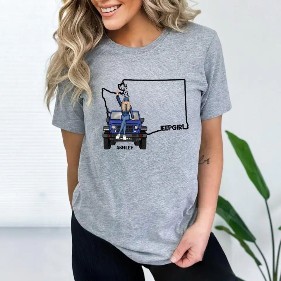 Personalized Jeep Girl USA Map Custom Name T-shirt Printed VQ241039