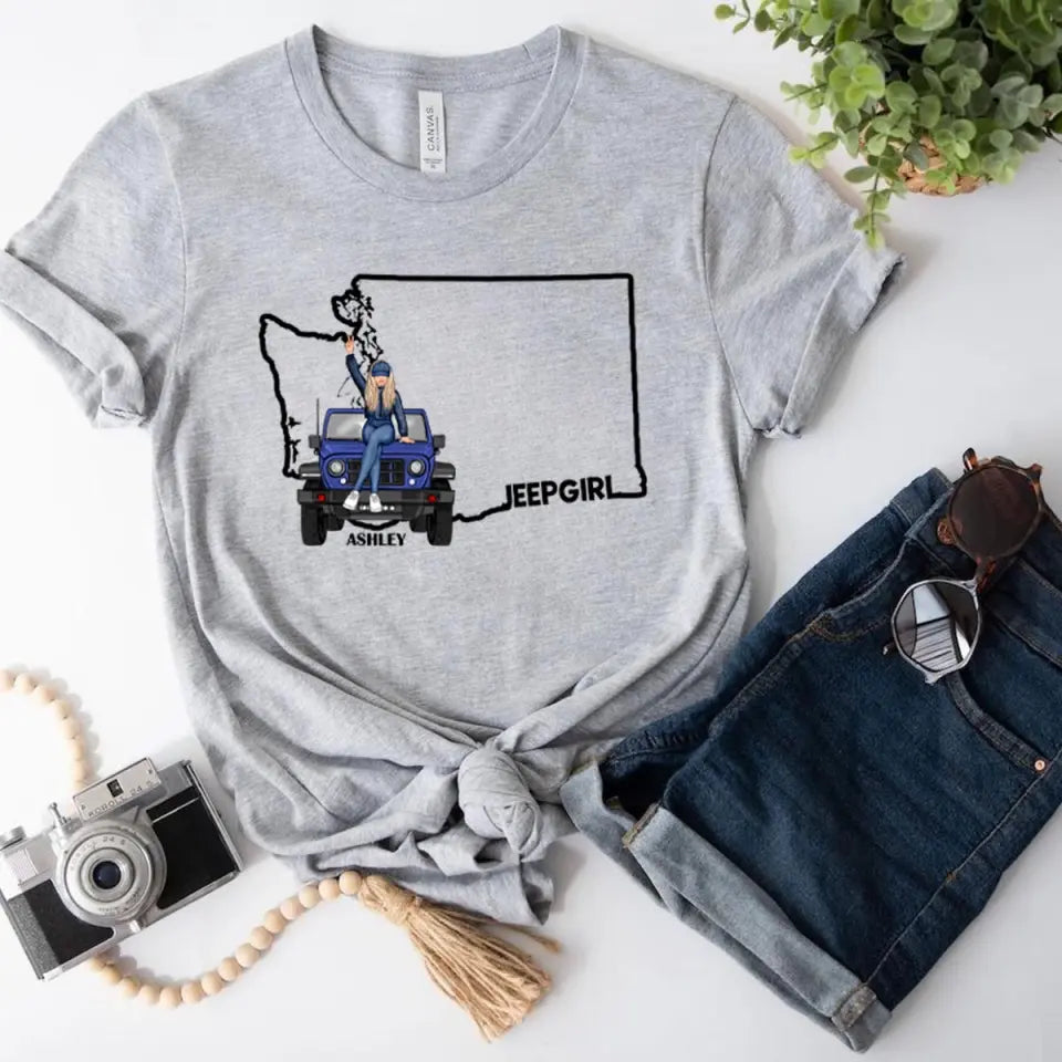 Personalized Jeep Girl USA Map Custom Name T-shirt Printed VQ241039