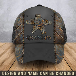 Personalized Grandpa Hands With Kid Names 3D Cap Printed HN241045