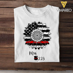 Personalized Sunflower US Firefighter Wife Custom ID T-shirt Printed QTHN241056