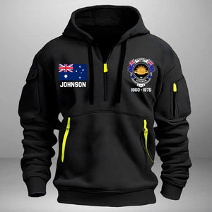 Personalized Australian Army Veteran Custom Name & Time US Flag Quarter Zip Hoodie 2D Printed AHVA241051