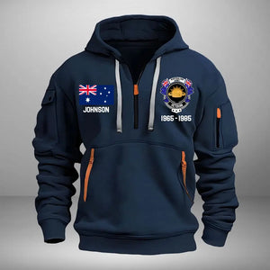 Personalized Australian Army Veteran Custom Name & Time US Flag Quarter Zip Hoodie 2D Printed AHVA241051