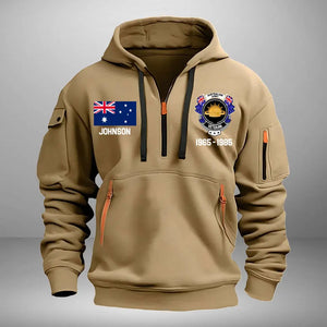 Personalized Australian Army Veteran Custom Name & Time US Flag Quarter Zip Hoodie 2D Printed AHVA241051