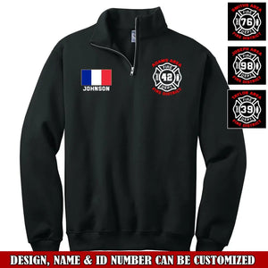 Personalized French Firefighter Custom Name & Department Stand Collar Zipper Sweatshirt 2D Printed VQ241058