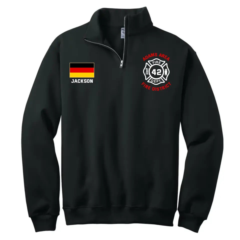 Personalized German Firefighter Custom Name & Department Stand Collar Zipper Sweatshirt 2D Printed VQ241058