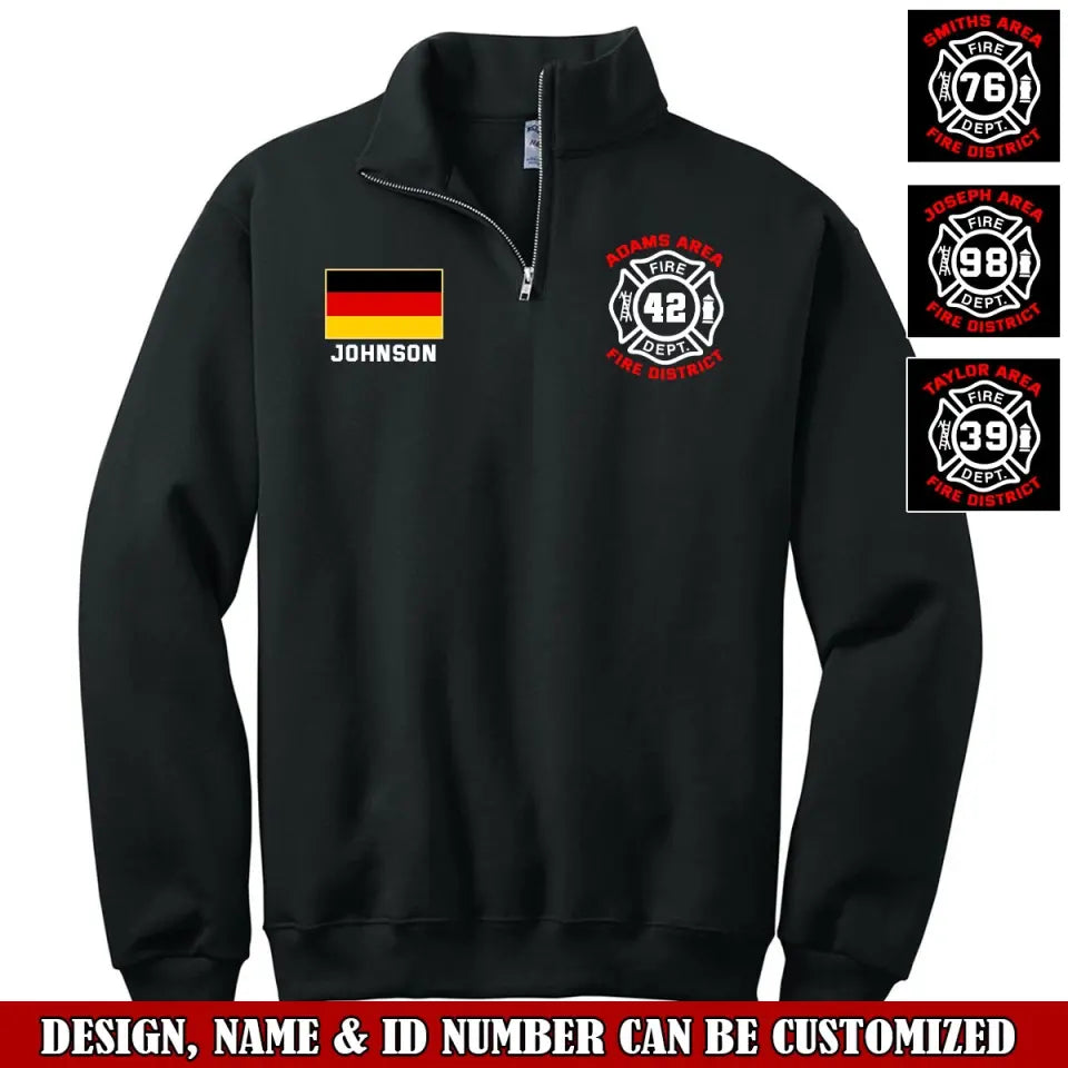 Personalized German Firefighter Custom Name & Department Stand Collar Zipper Sweatshirt 2D Printed VQ241058