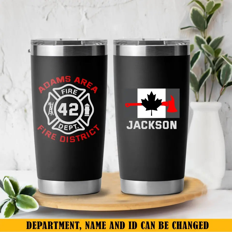 Personalized Canadian Firefighter Custom Name, Department & ID Tumbler Printed KVH241076