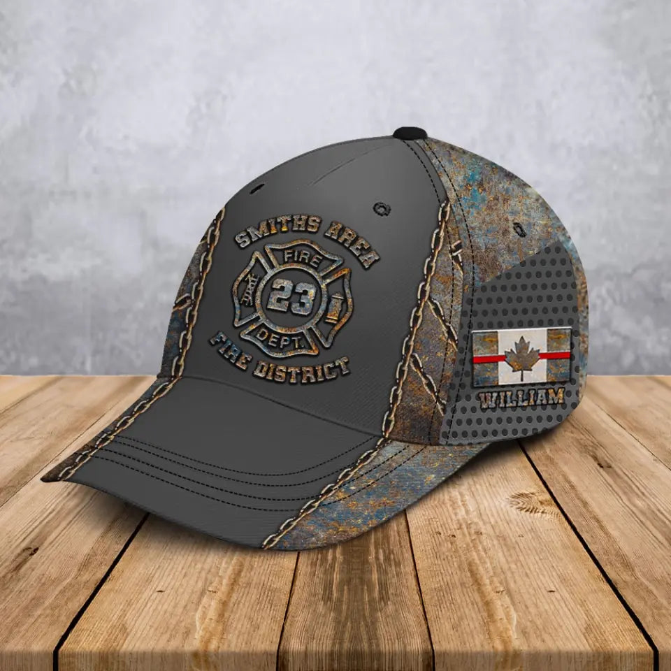 Personalized Canadian Firefighter Custom Base, ID, Name & Departmetn Cap 3D Printed QTHN241084