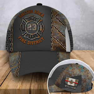 Personalized Canadian Firefighter Custom Base, ID, Name & Departmetn Cap 3D Printed QTHN241084