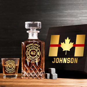 Personalized Canadian Firefighter Custom Name Department & ID Decanter Set with Glasses Printed VQ241129