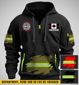 Personalized Canadian Firefighter Custom Name Department & ID Quarter Zip Hoodie 2D Printed KVH241131