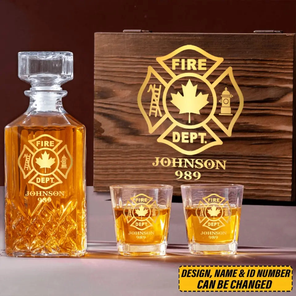 Personalized Canadian Firefighter Custom Name & ID Decanter Set with Glasses Printed QTVQ241119