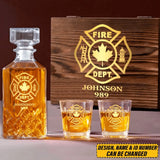 Personalized Canadian Firefighter Custom Name & ID Decanter Set with Glasses Printed QTVQ241119