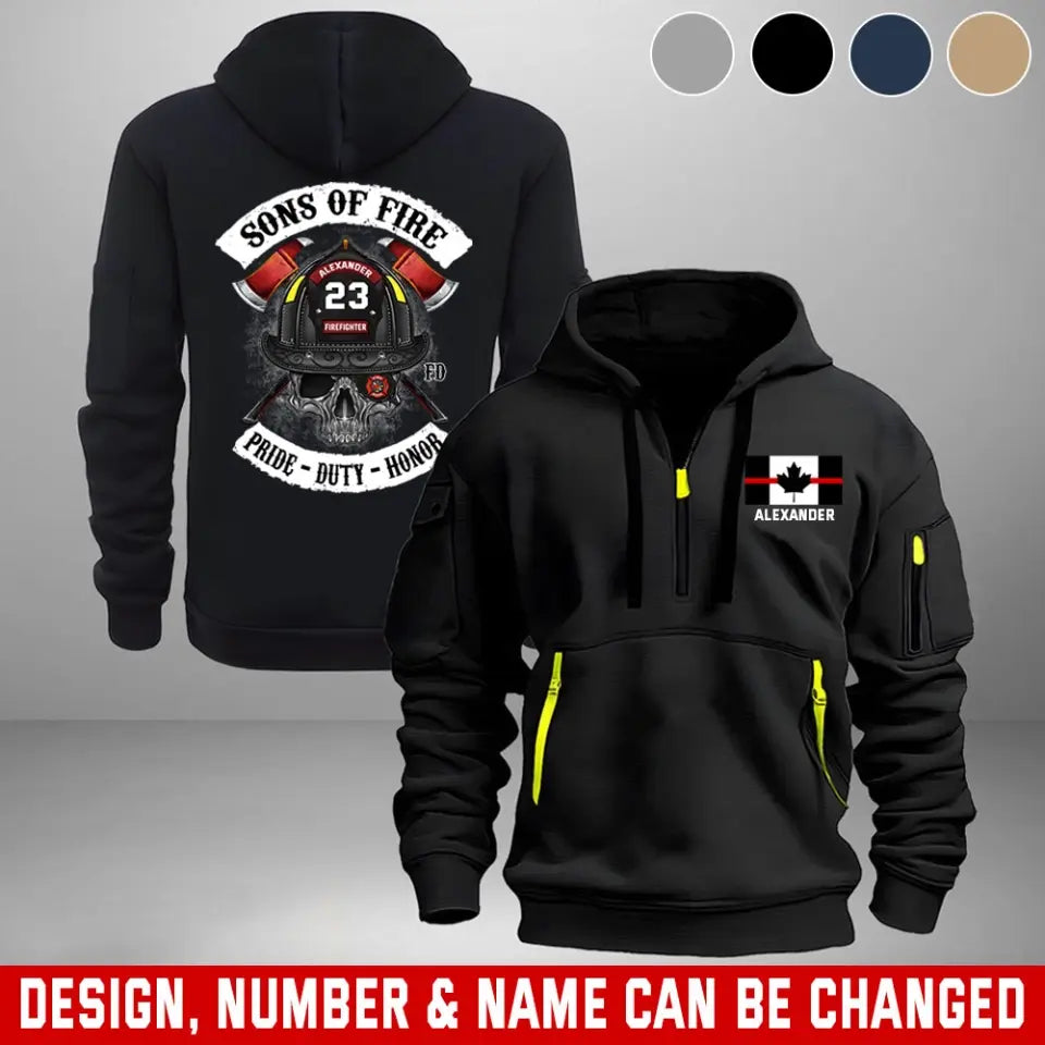 Personalized Canadian Firefighter Custom Name & ID Sons Of Fire Pride Duty Honor Quarter Zip Hoodie 2D Printed HN241132