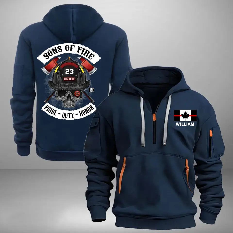 Personalized Canadian Firefighter Custom Name & ID Sons Of Fire Pride Duty Honor Quarter Zip Hoodie 2D Printed HN241132