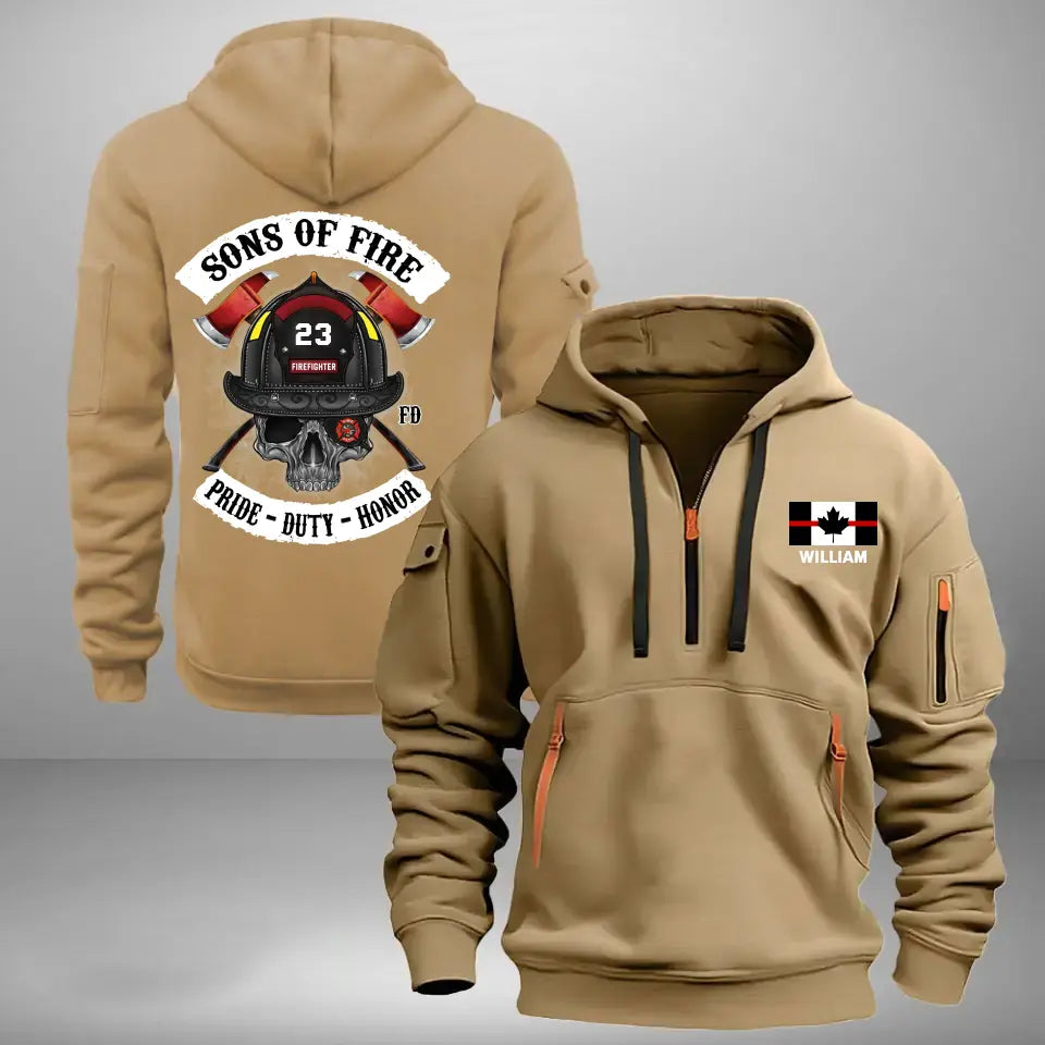 Personalized Canadian Firefighter Custom Name & ID Sons Of Fire Pride Duty Honor Quarter Zip Hoodie 2D Printed HN241132